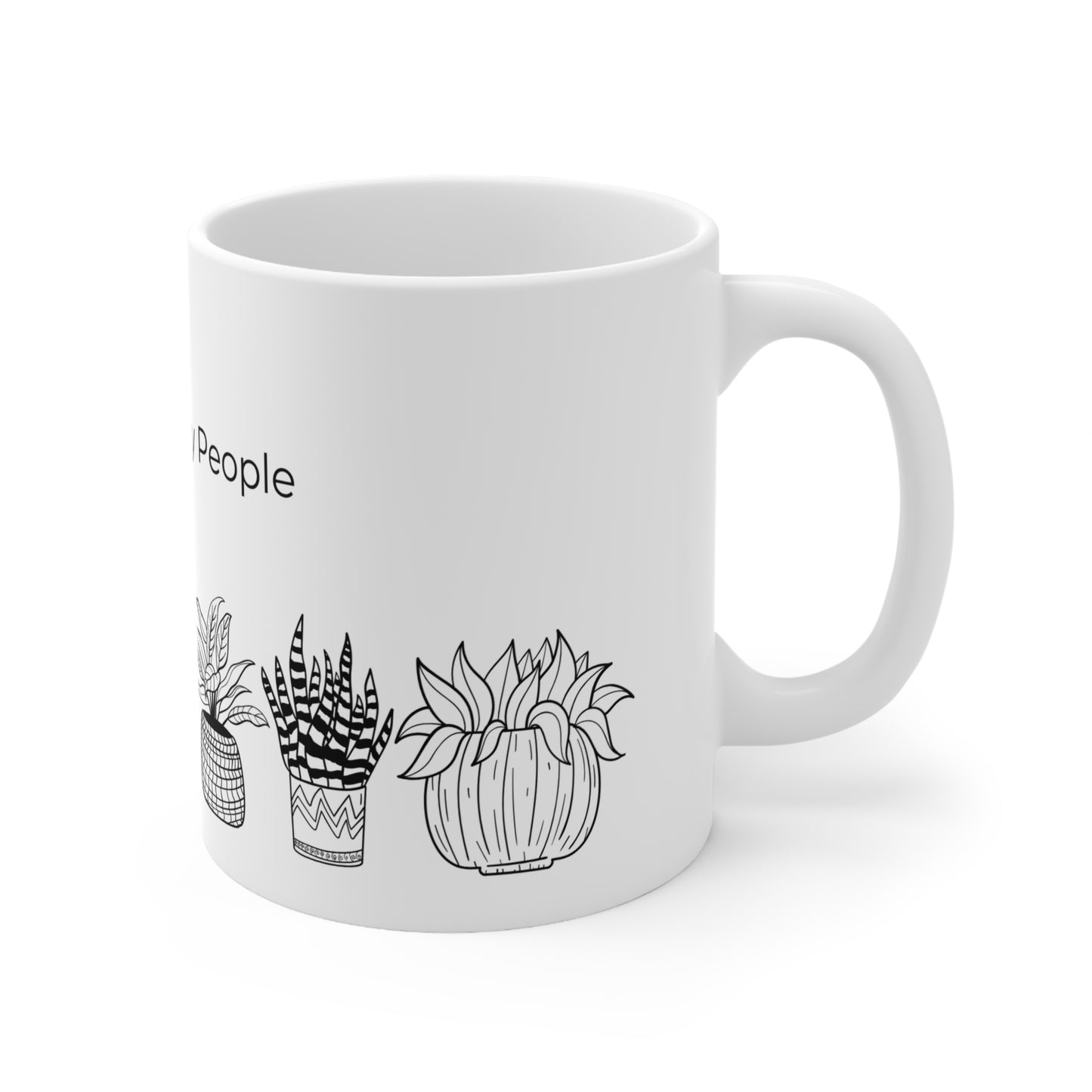 a white coffee mug with a cactus and succulents on it