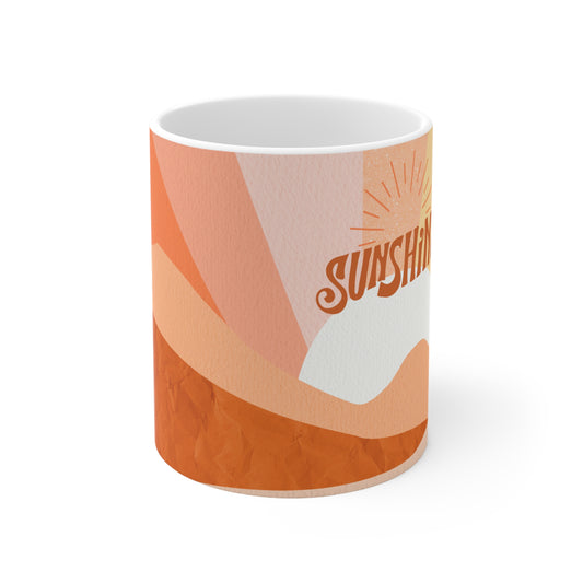 a coffee mug with the words sunshine on it