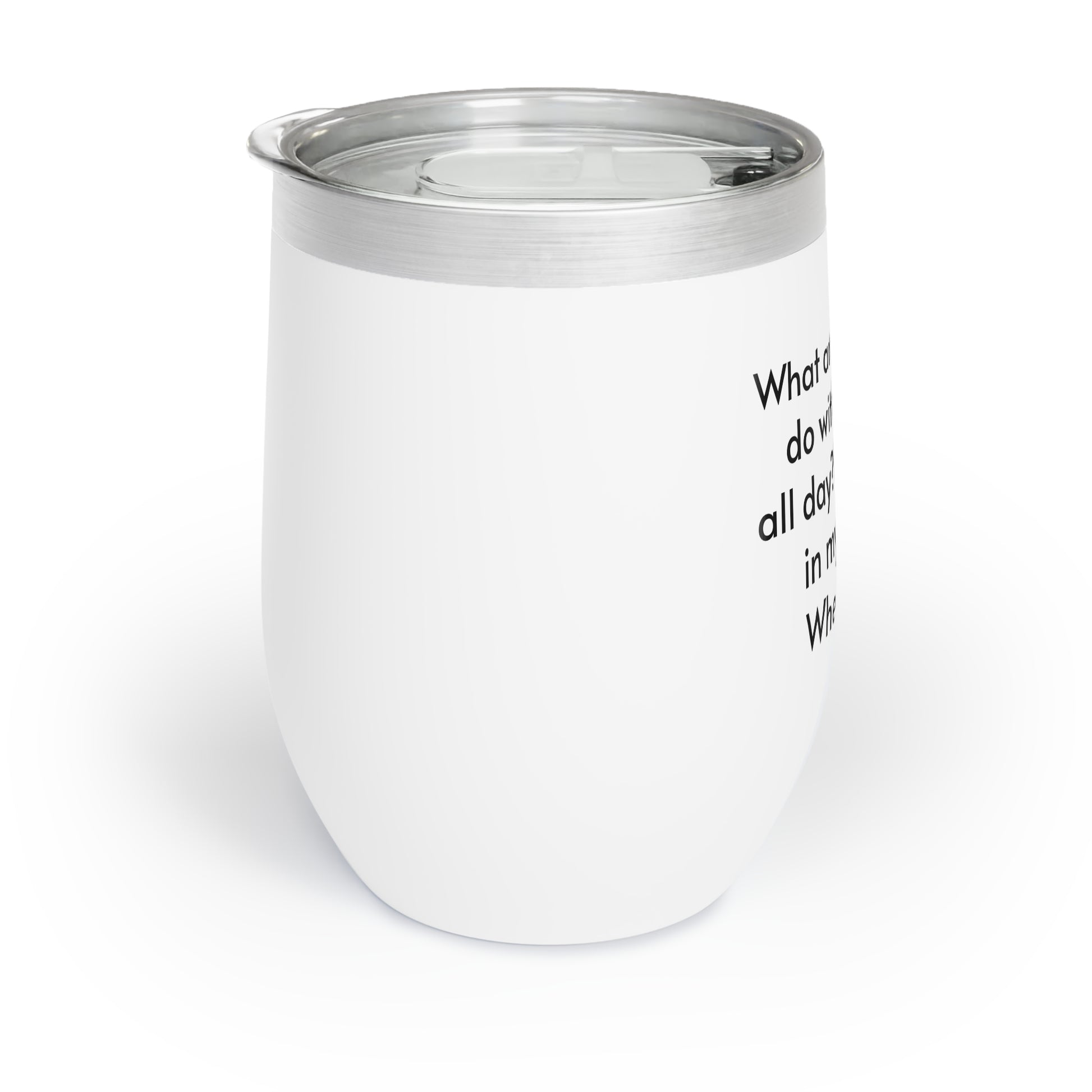 a white cup with a silver lid and a quote on it