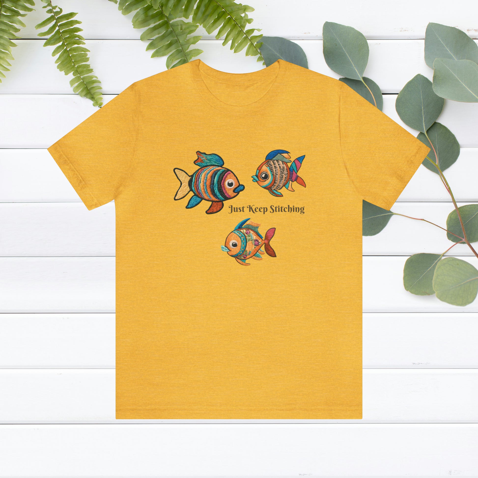 Just Keep Stitching Embroidered fish shirt