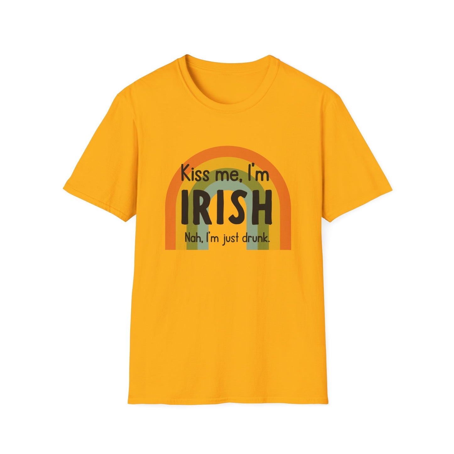 a yellow t - shirt that says kiss me i'm irish