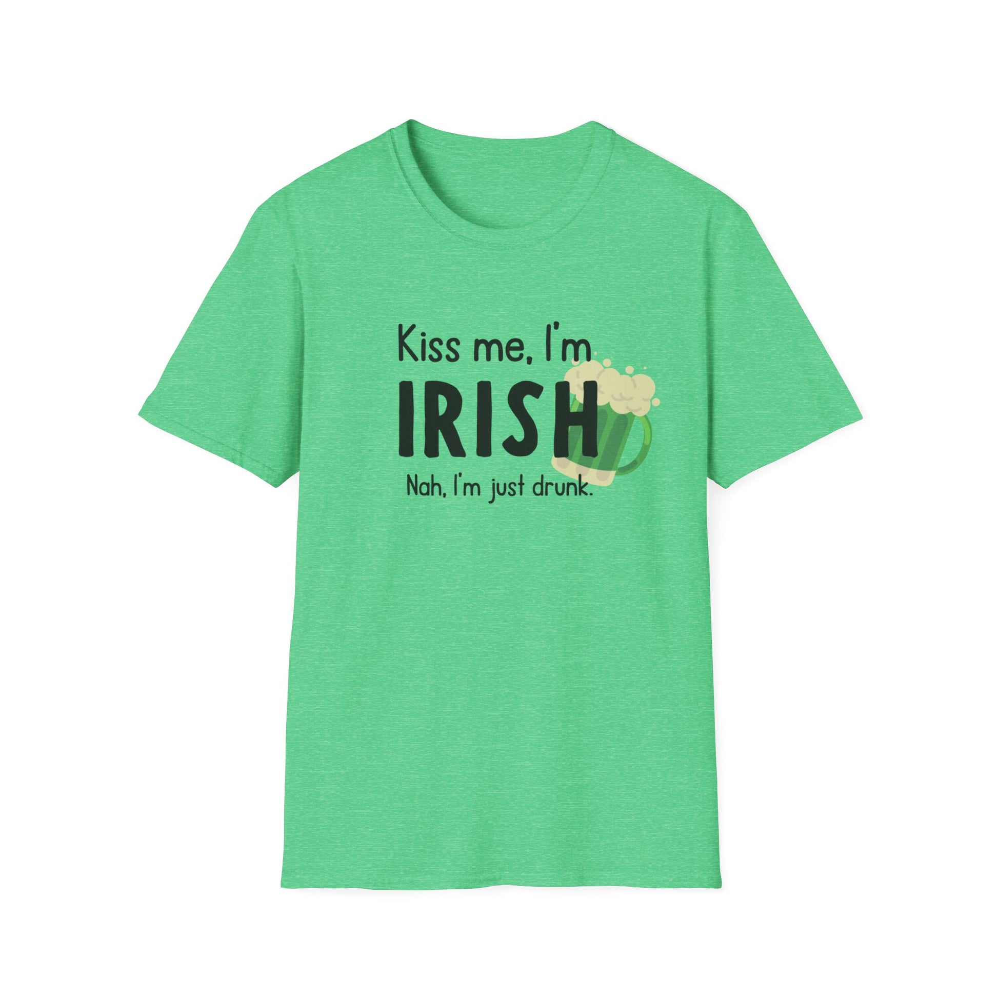 a green t - shirt that says kiss me i'm irish