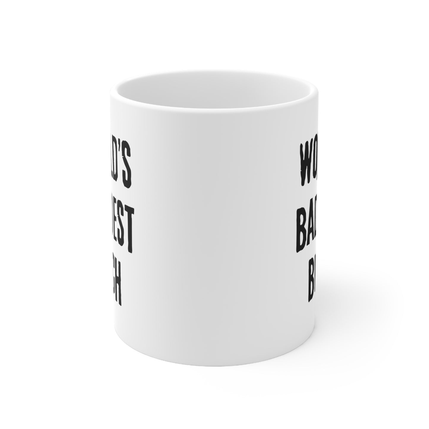 a white coffee mug with words on it