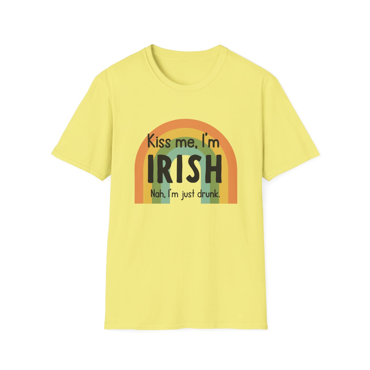 a yellow t - shirt that says kiss me i'm irish