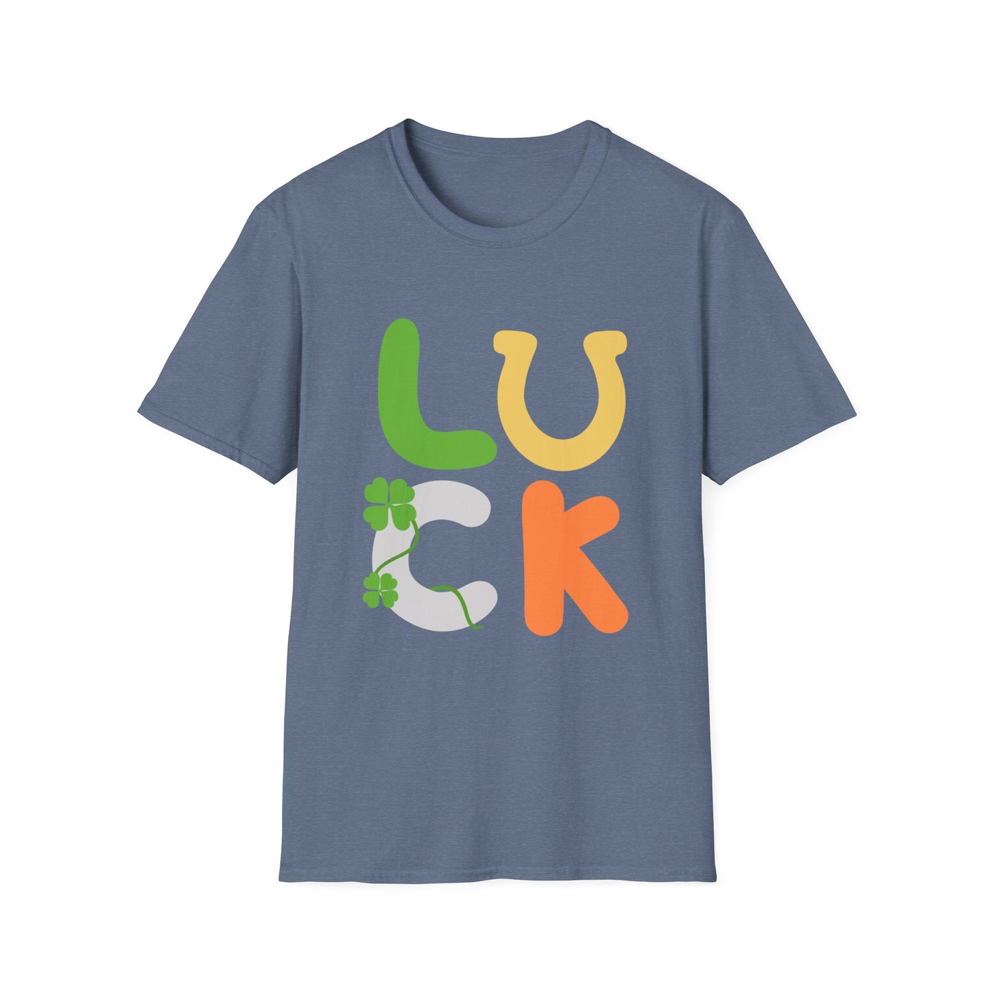 a blue t - shirt with the words luck on it