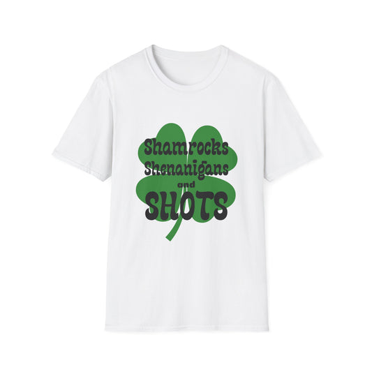 a white t - shirt with shamrocks on it