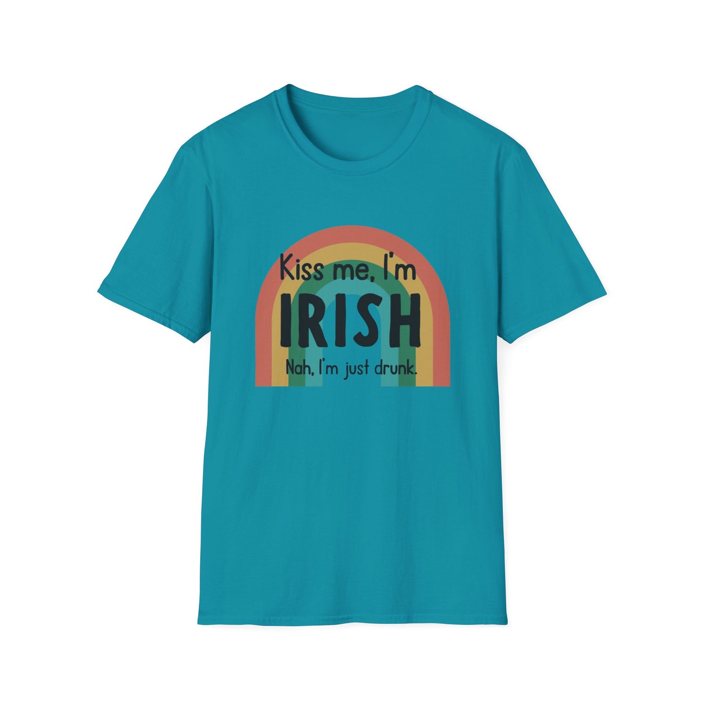 a blue t - shirt that says kiss me i'm irish