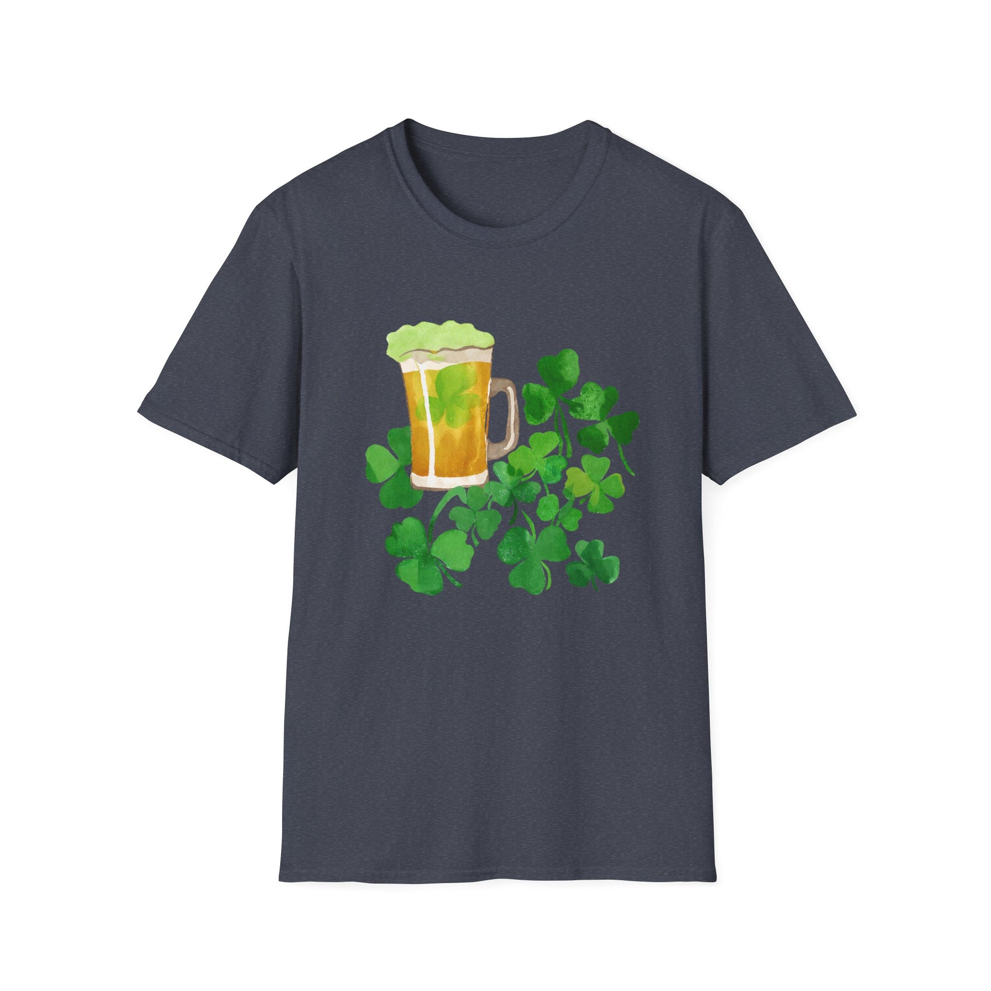 a t - shirt with a mug of beer and shamrock leaves