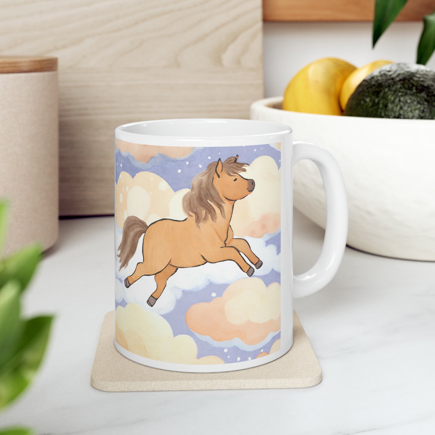 a coffee mug with a picture of a horse on it