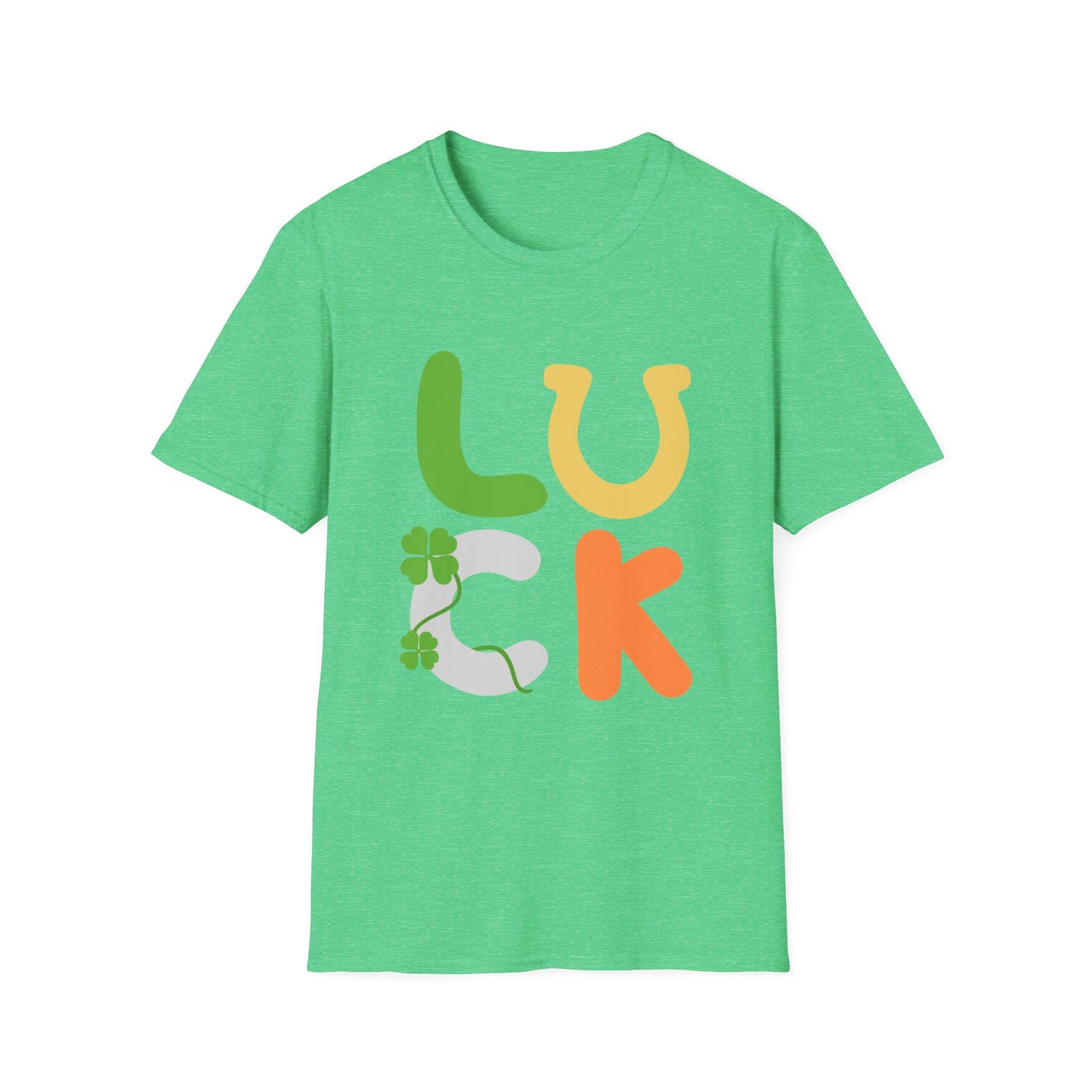 a green t - shirt with the word luck on it